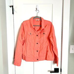 L.L. Bean Coral Barn Work Chore Shacket Jean Jacket Size Large Linen Blend